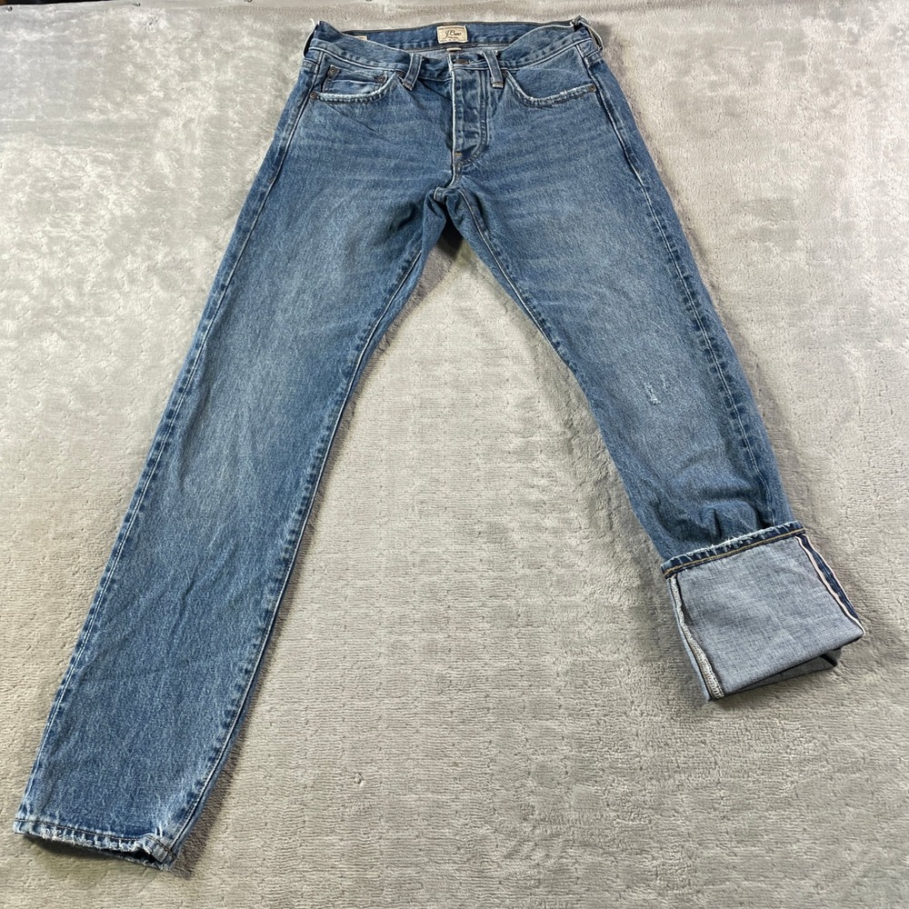 J Crew 484 Japanese Selvedge Jeans Mens 28x32 Blue Slim Fit Kaihara Denim Button